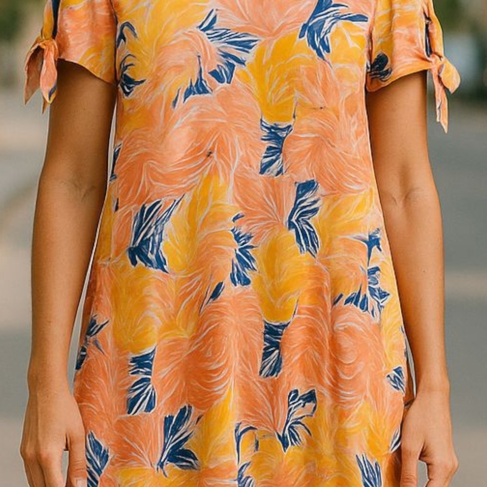Caribbean Joe - Tropical Floral Pattern, Short Sleeve W/ Tie Accent, Size Medium - Picture 3 of 13